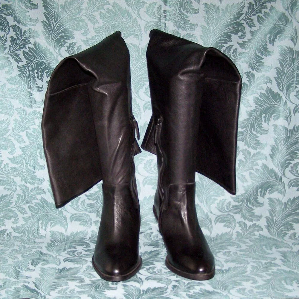 NEW size 8-8.5 Ecote Fiona Over The Knee Black Leather boots